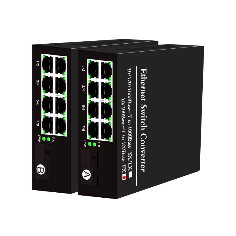 100m fiber optic media converter 1 Fiber 8 Ethernet Single-Fiber