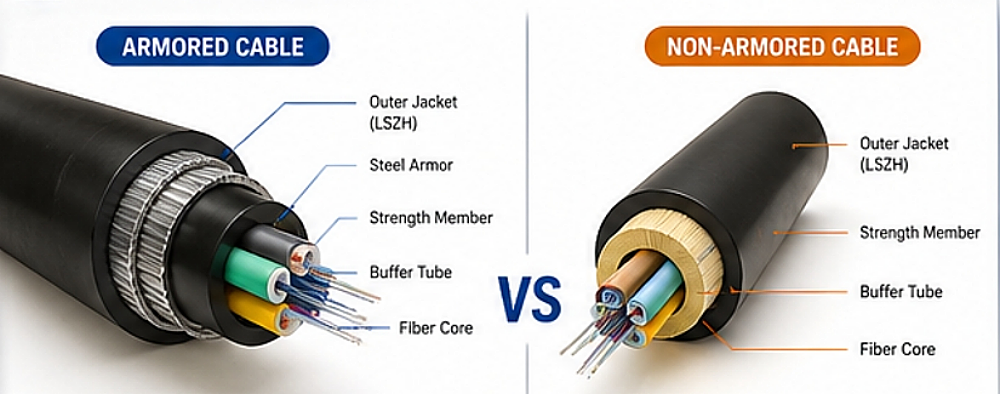 armored vs non armored fiber optic cable structure