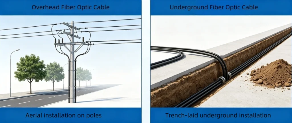 overhead vs underground fiber optic cable comparison diagram