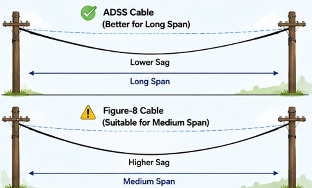 adss cable vs figure 8 cable long span performance comparison