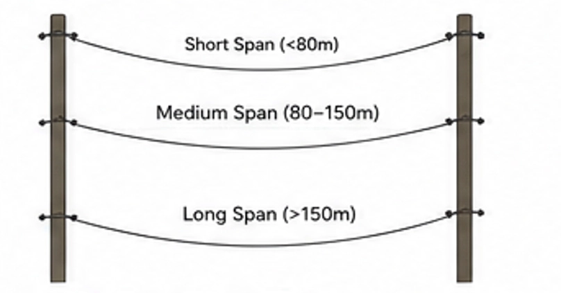 comparación de la longitud del vano del cable de fibra óptica aéreo