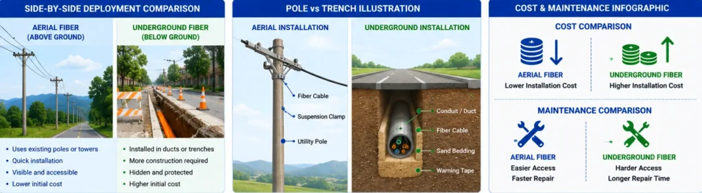 fibra óptica aérea vs. subterránea diferencia