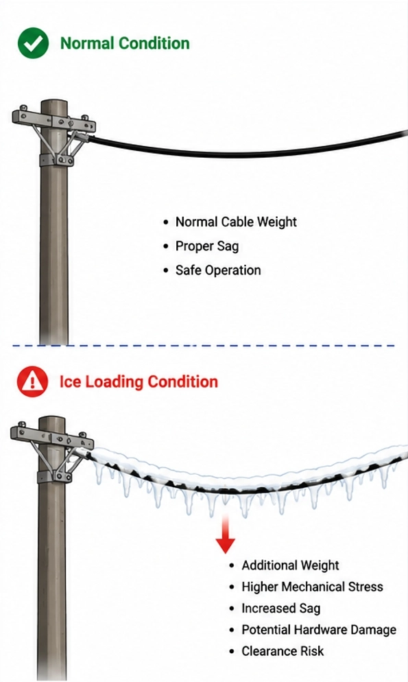 problemas comunes con la carga de hielo en cables de fibra óptica aérea comparación