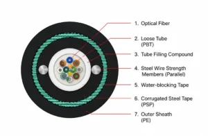 gyxtw53 central uni tube double steel tape armored optical cable