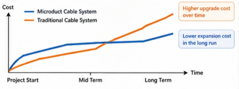 microduct fiber cable vs traditional fiber cable cost lifecycle chart