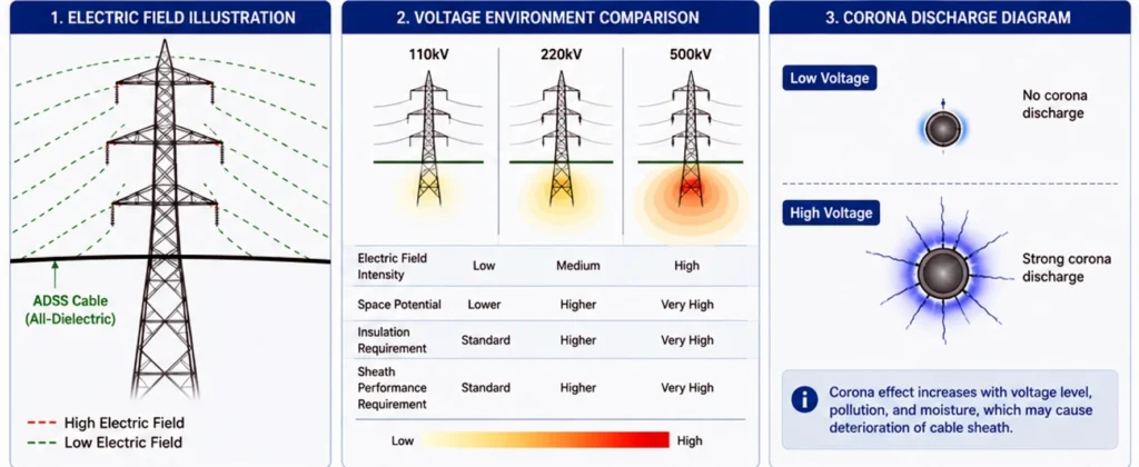 entorno de voltaje de instalación de cable ADSS