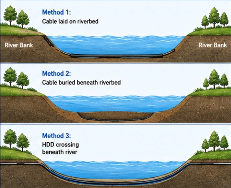 river crossing fiber optic cable installation methods